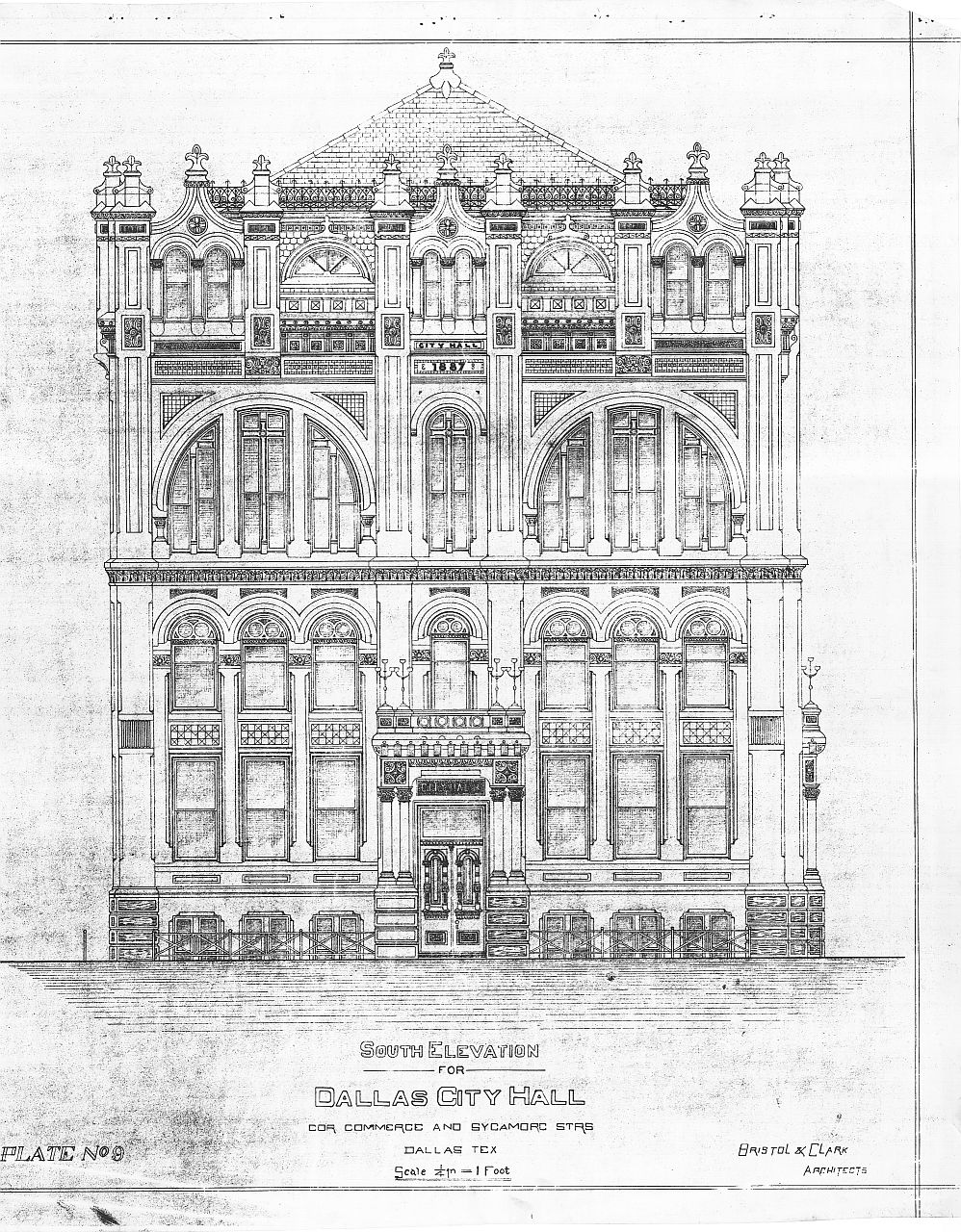 South Elevation, Dallas City Hall (Bristol & Clark, Architects) — cor. Commerce & Sycamore Sts., 1887