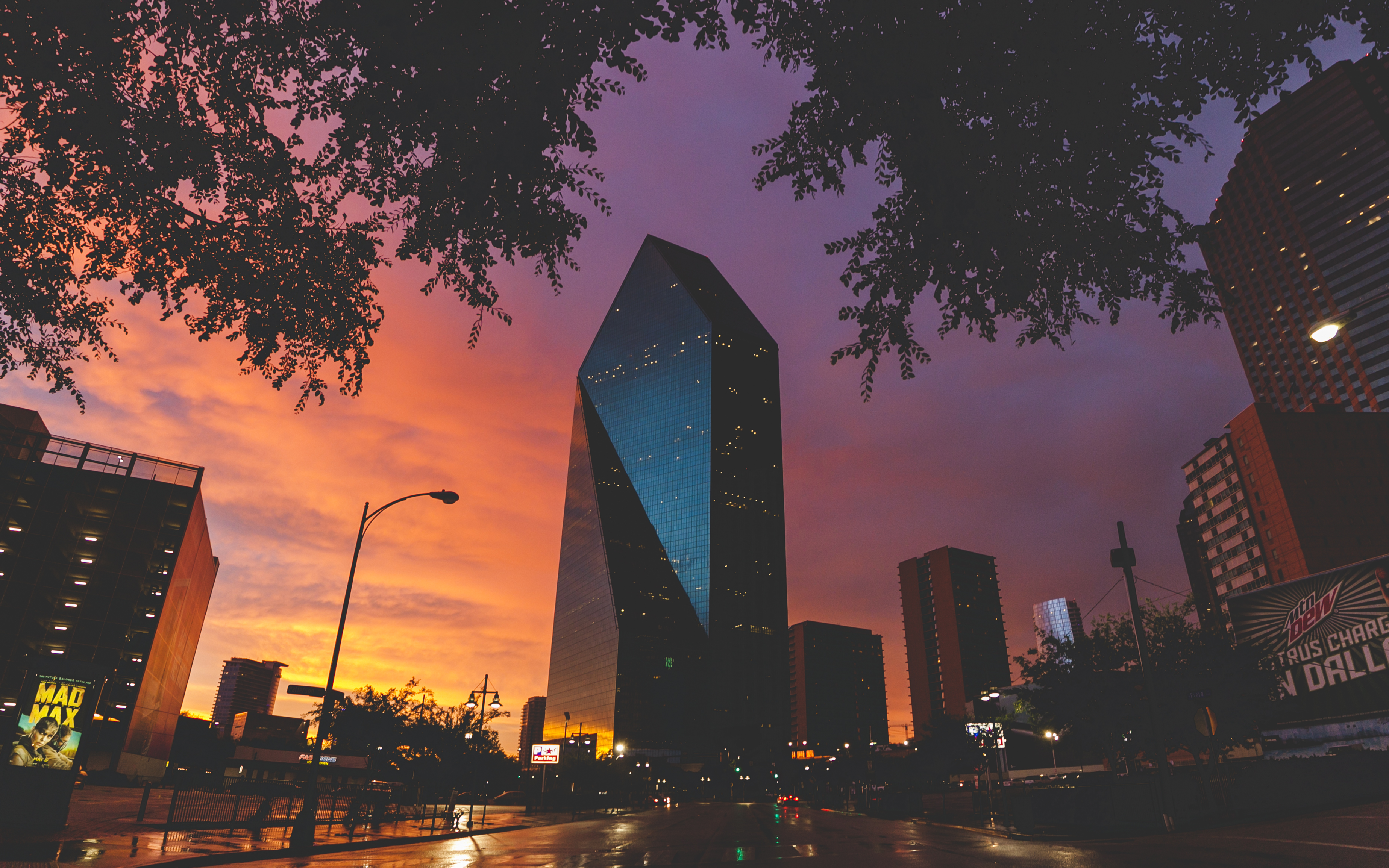 Fountain Place Tower in Dallas Texas with A Dramatic Sunset.jpg