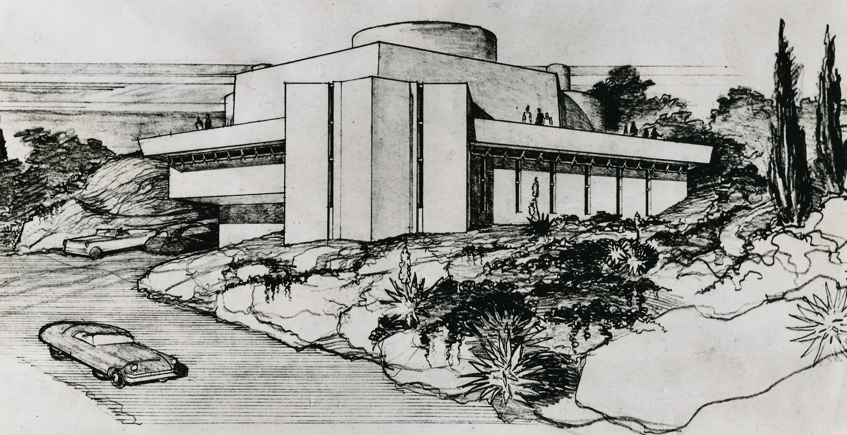 Wright theater presentation rendering (identity unconfirmed)