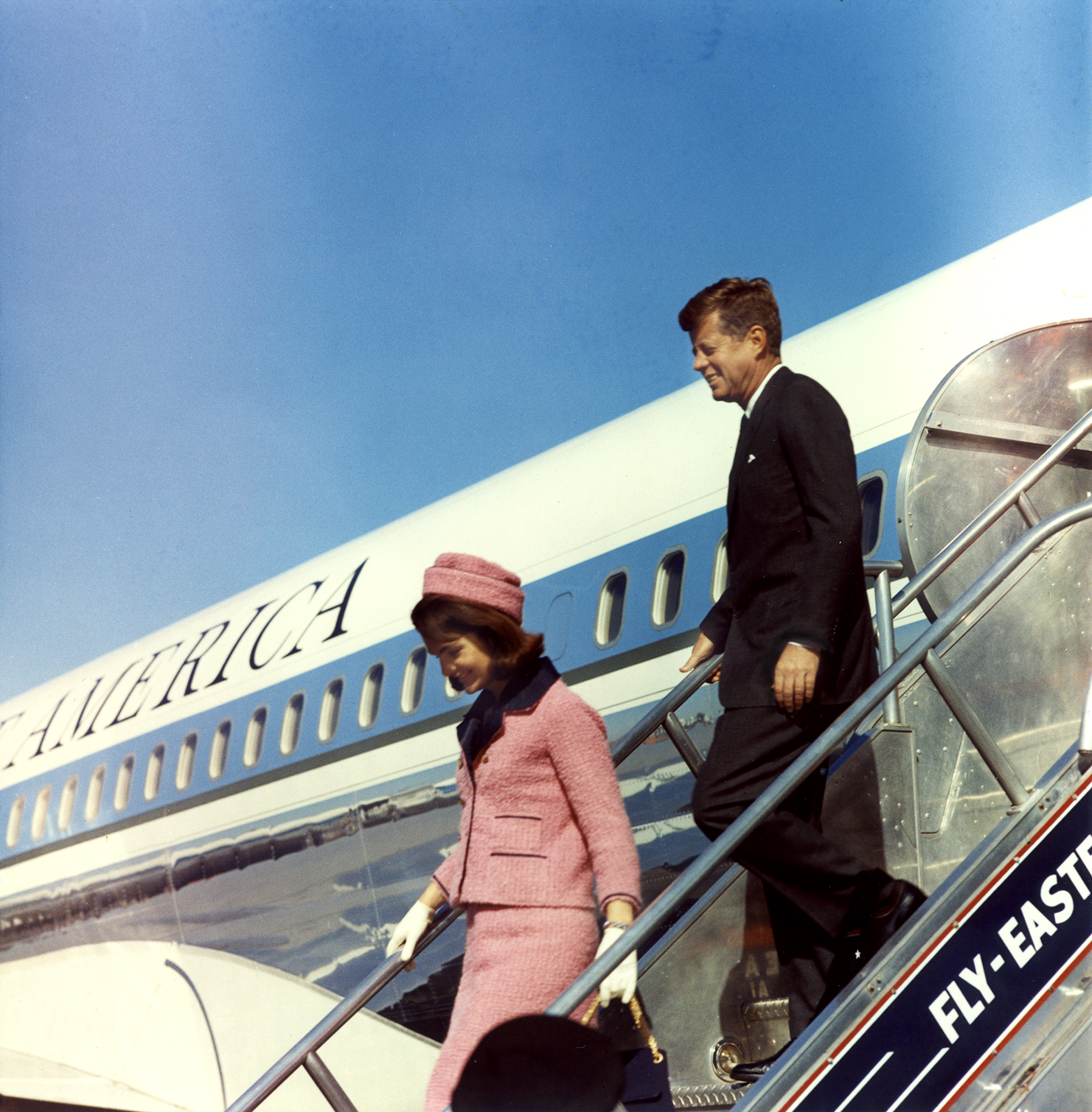President and Mrs. Kennedy Deplane from Air Force One at Love Field, Dallas, Texas - DPLA - 0bd1ec15fc4defe9a826a6a8329dcf41.jpg