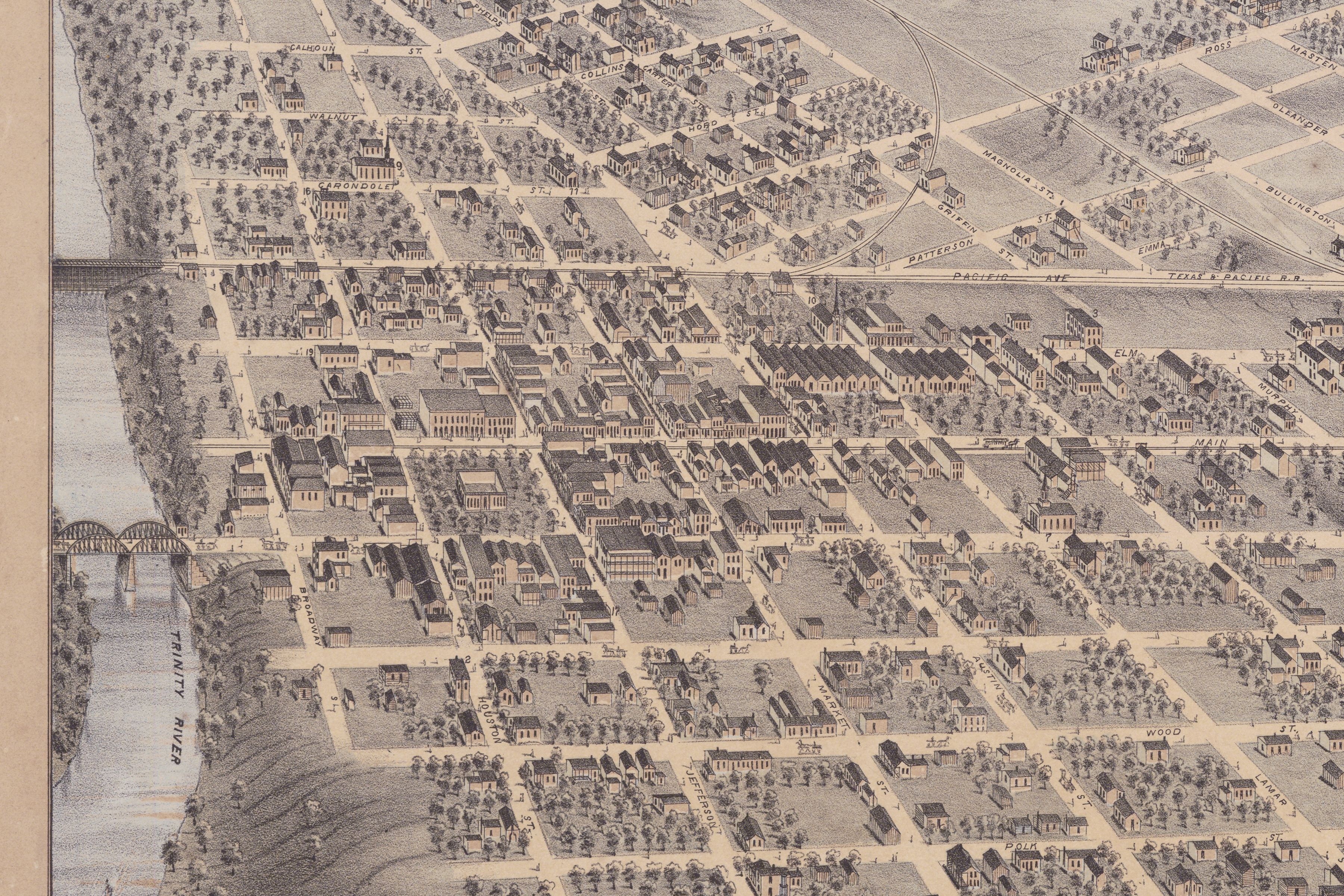 Bird's-Eye View of the City of Dallas, Texas, 1872 (detail)