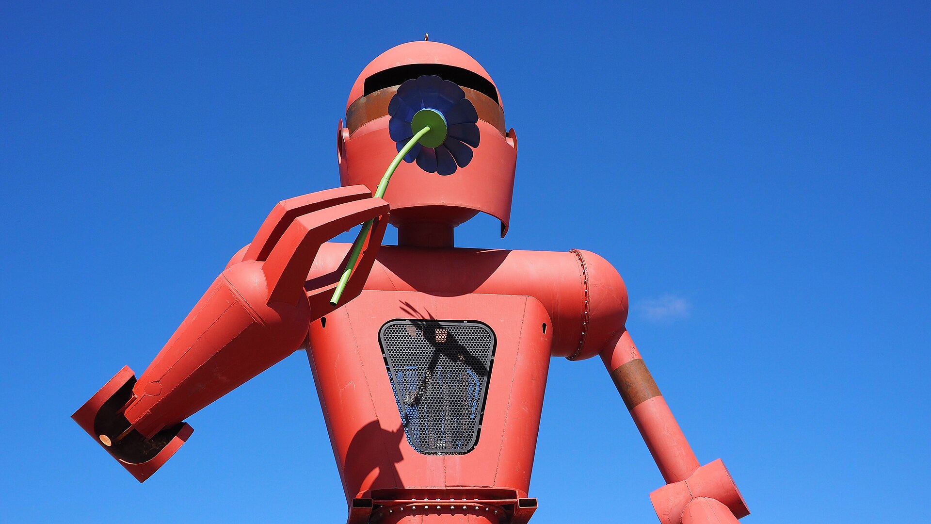 Detail from "Becoming Human" sculpture at Meow Wolf